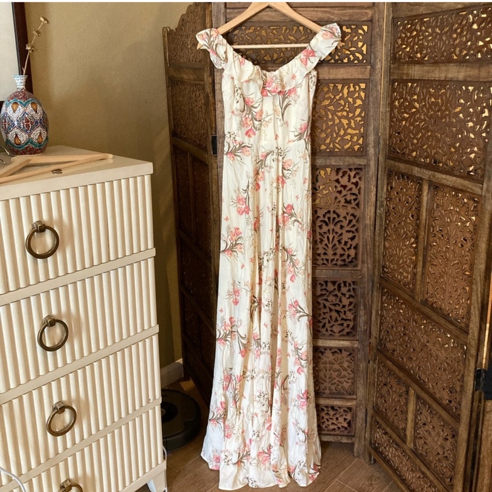 Reformation Strapless Floral Cream Dress - Picture 3 of 3